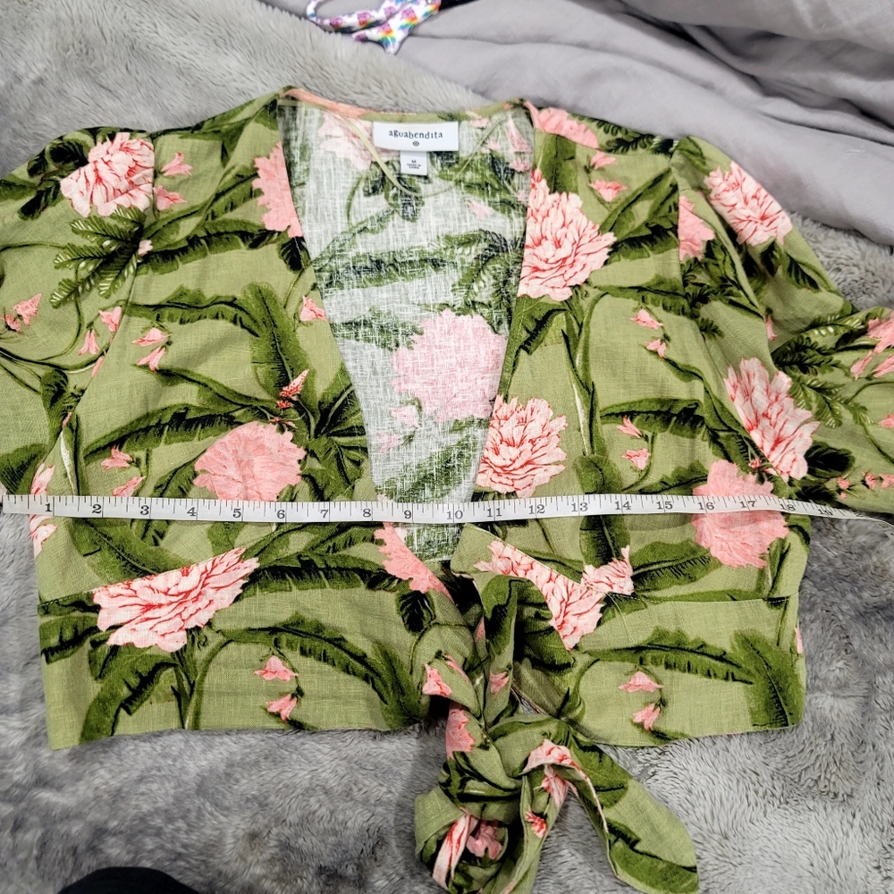 Agua Bendita Peony Print Croped Wrap Top Size Medium - Picture 11 of 15